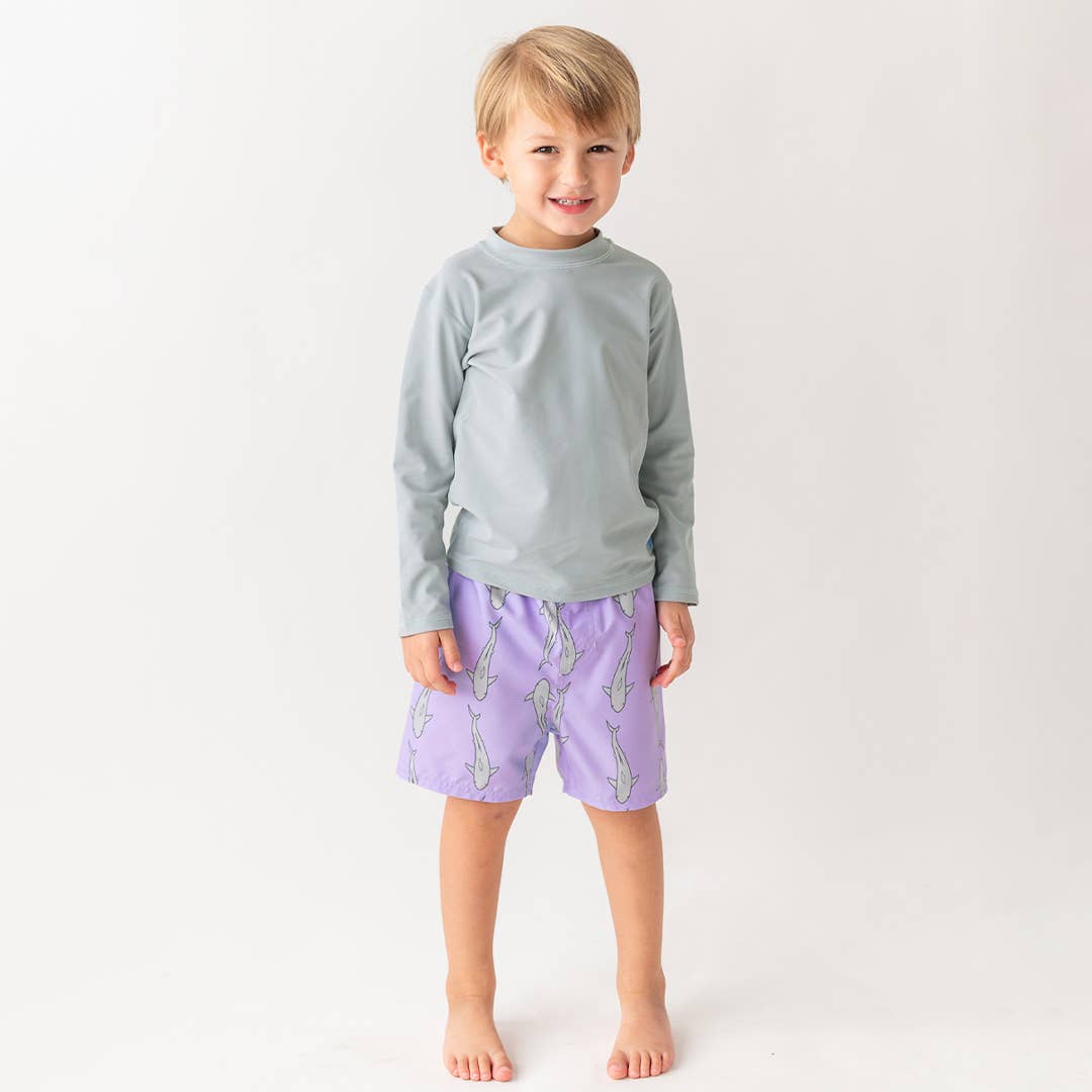 RuffleButts - Jawsome Gray Swim Trunks