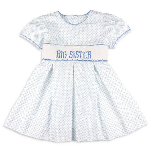 Shrimp and Grits Kids - Girls Smocked Dress - Big Sister Blue