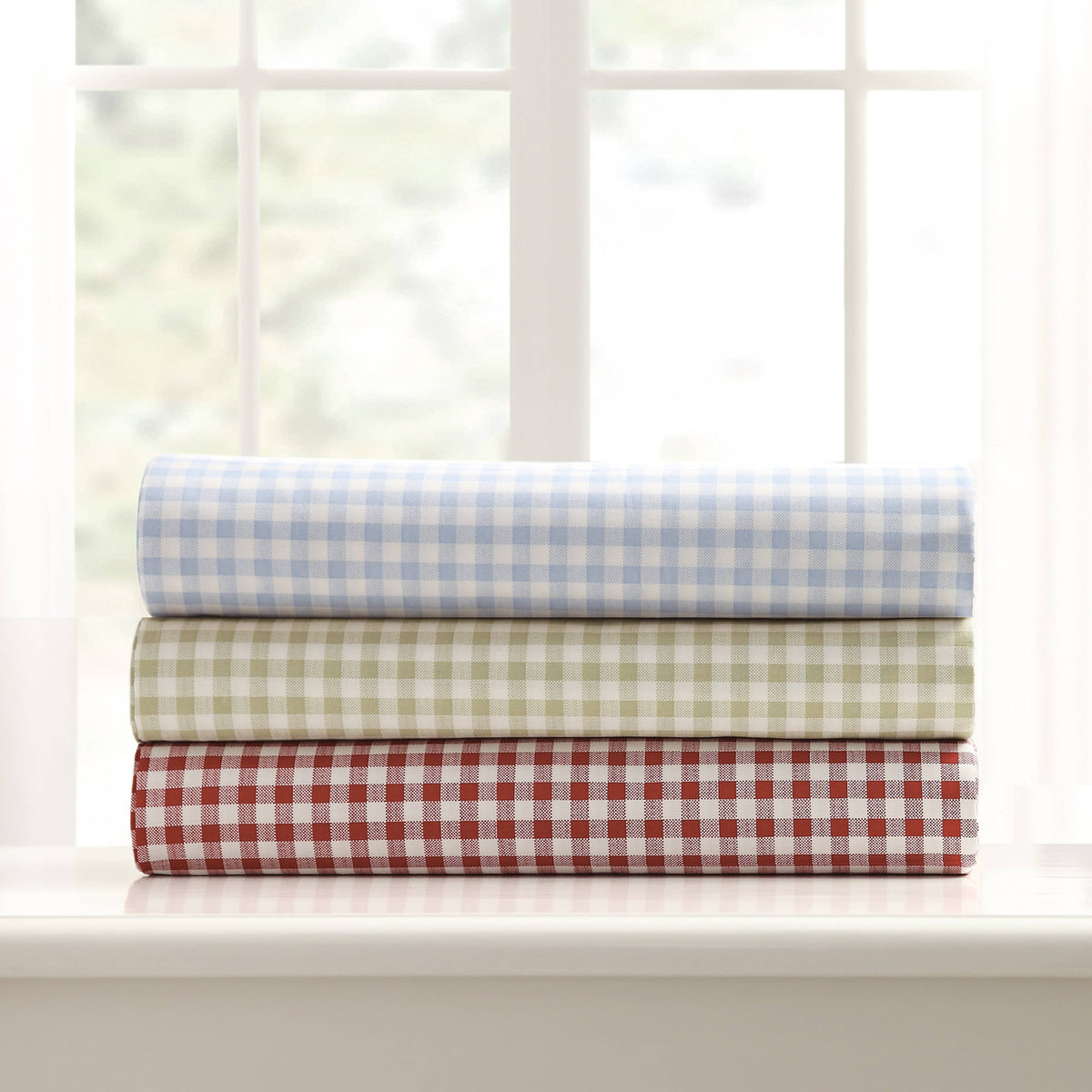 Peking Handicraft - GINGHAM PRT SHEET SET QN RED - Laurel & Mayfair