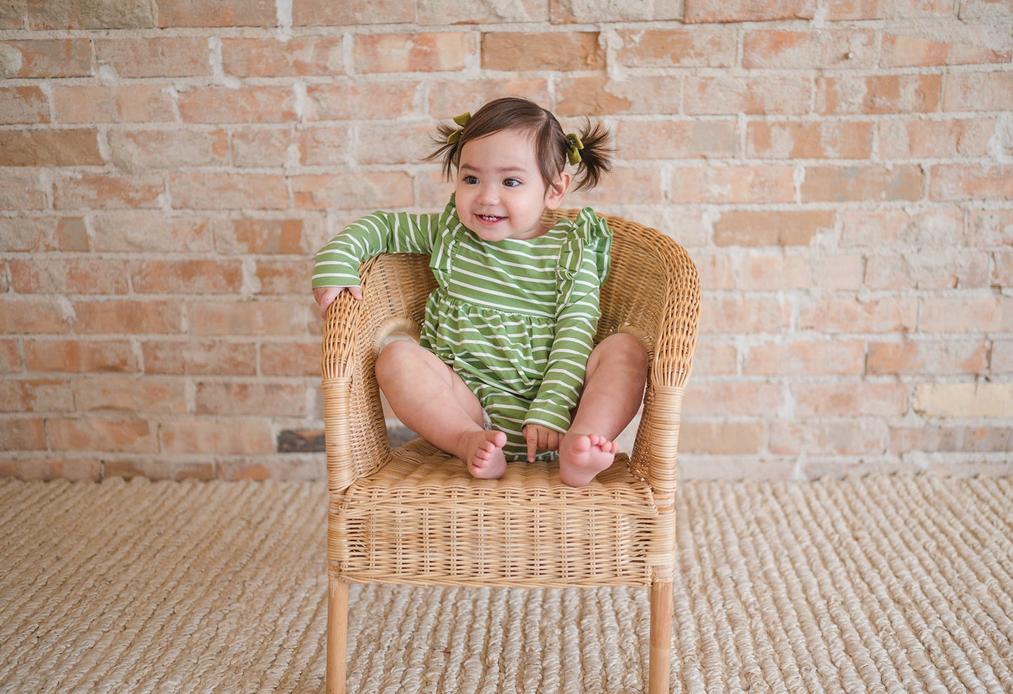 Leah Romper in Asparagus Stripe