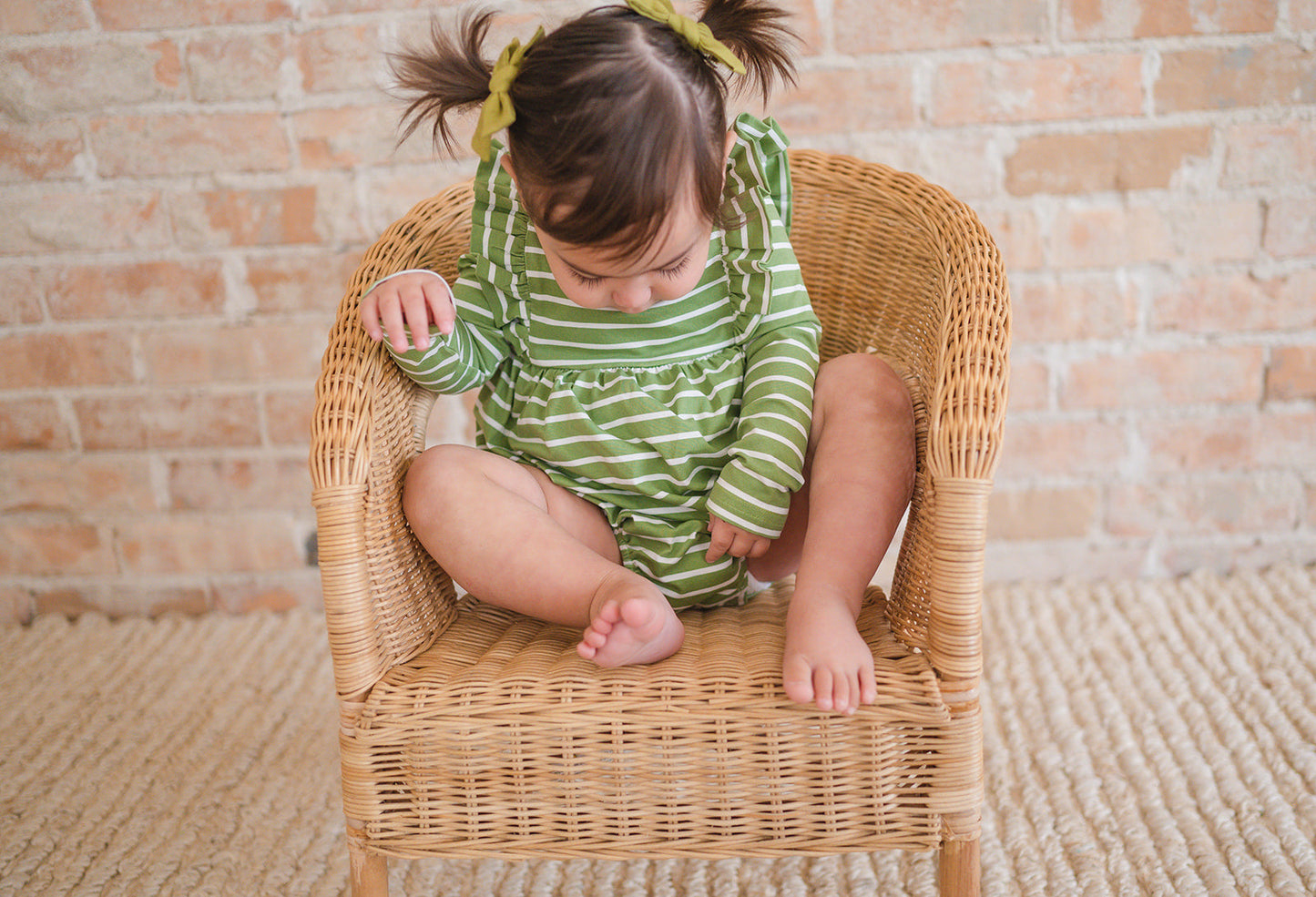 Leah Romper in Asparagus Stripe