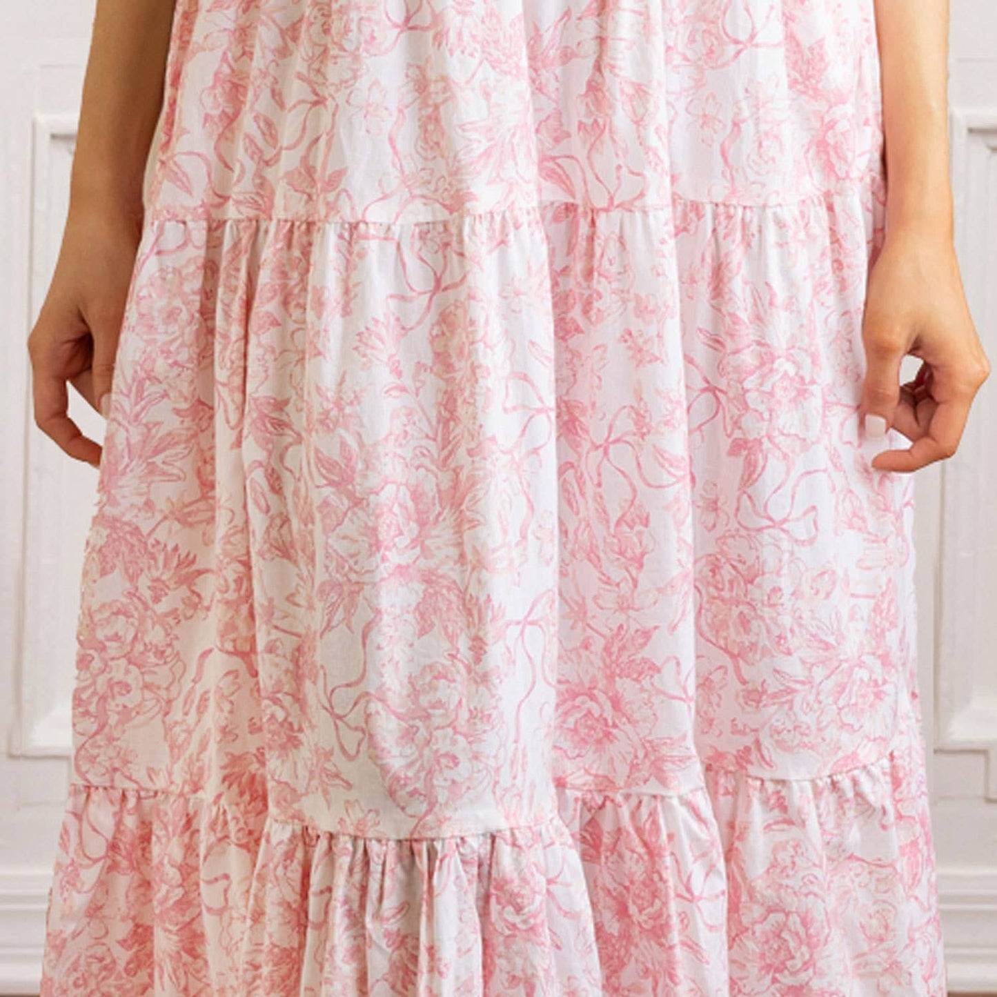 8 Oak Lane - Pink Bow Toile Smocked Flutter Sleeve Dress