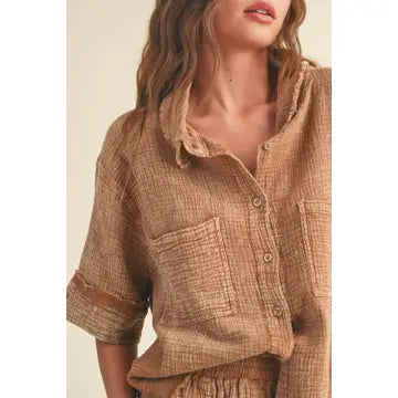 Double Gauze Button Down Shirt | Toffee