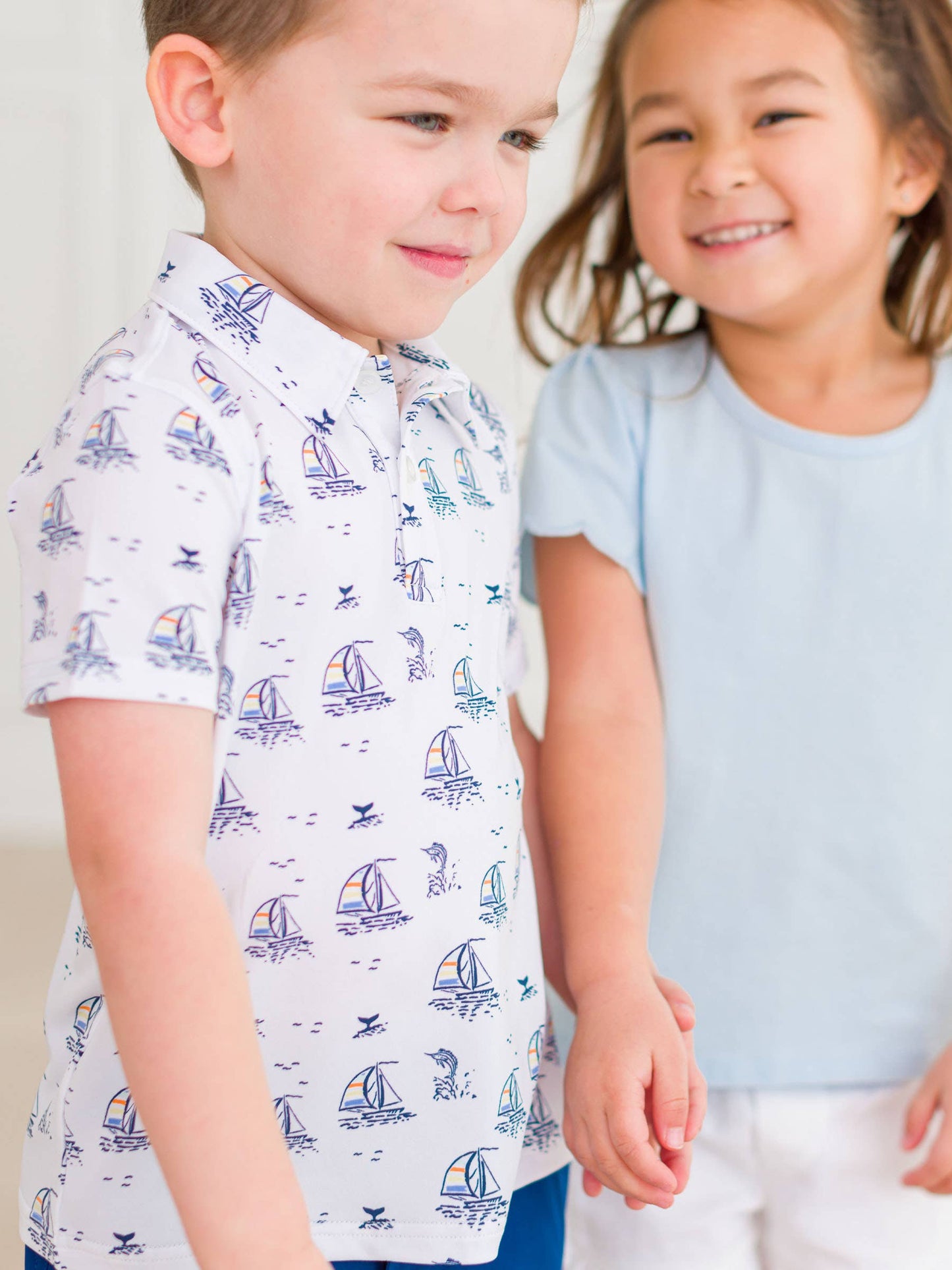 RuffleButts + RuggedButts - Boys Sailing the Seas Knit Short Sleeve Performance Polo