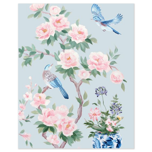 Two Birds (Detail from "June"), a blue chinoiserie fine art print