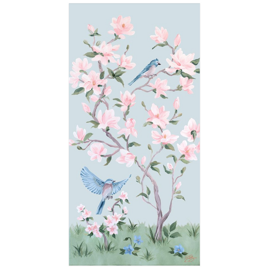 May, a blue chinoiserie fine art print on paper