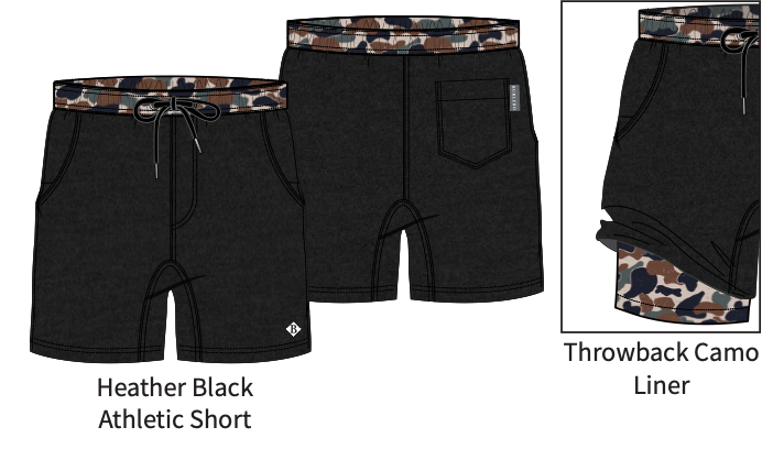 BURLEBO - Youth Athletic Short - Heather Black - Throwback Camo Liner