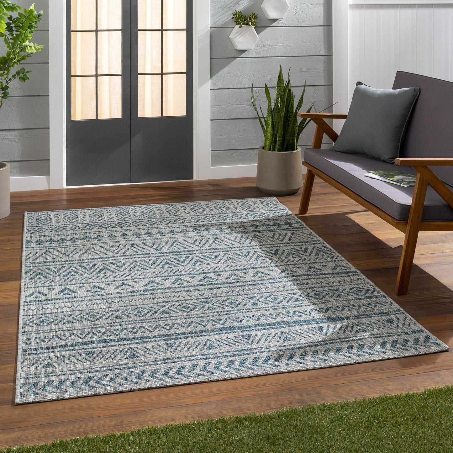 Novato Aqua All Over Pattern Performance Rug