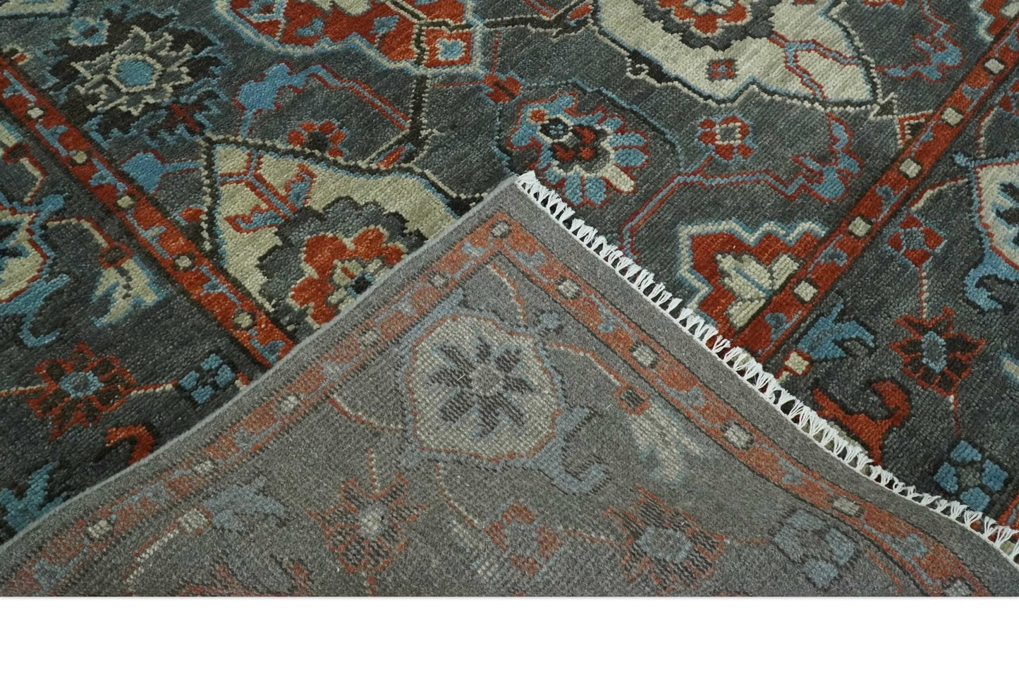 Antique look Gray, Rust and Ivory Hand knotted Traditional Oushak Multi Size Area Rug