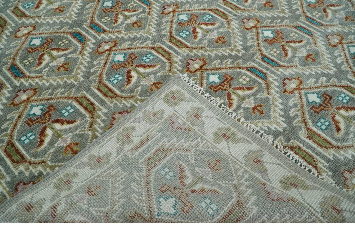 Antique look Traditional Hand Knotted Silver, Ivory and Rust Multi Size Area Rug