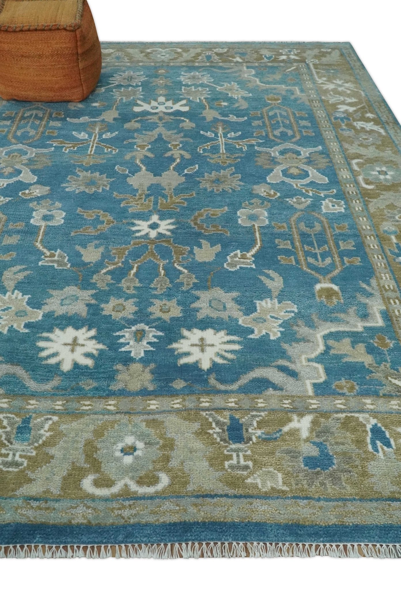 Antique Blue and Brown Persian Oushak Multi Size wool Area Rug