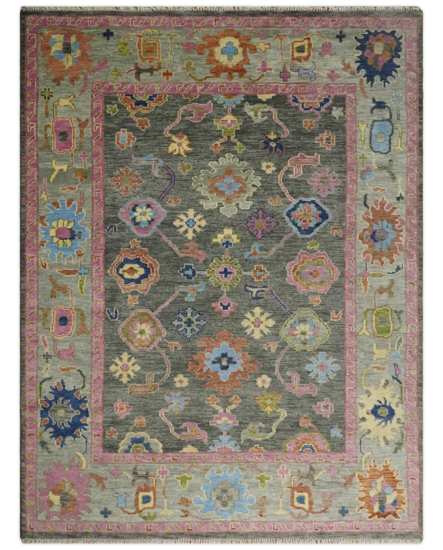 Antique Gray and Pink 5x8, 6x9, 8x10, 9x12, 10x14 and 12x15 Wool Traditional Persian Silver Vibrant Colorful Hand knotted Oushak Area Rug | TRDCP787