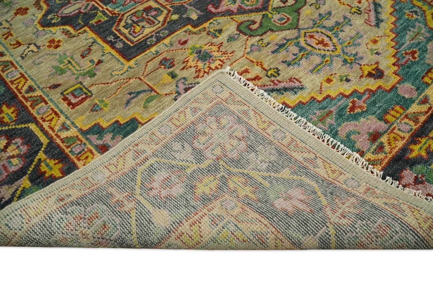 Antique Moss Green and Pink Traditional Multi Size Wool Area Rug