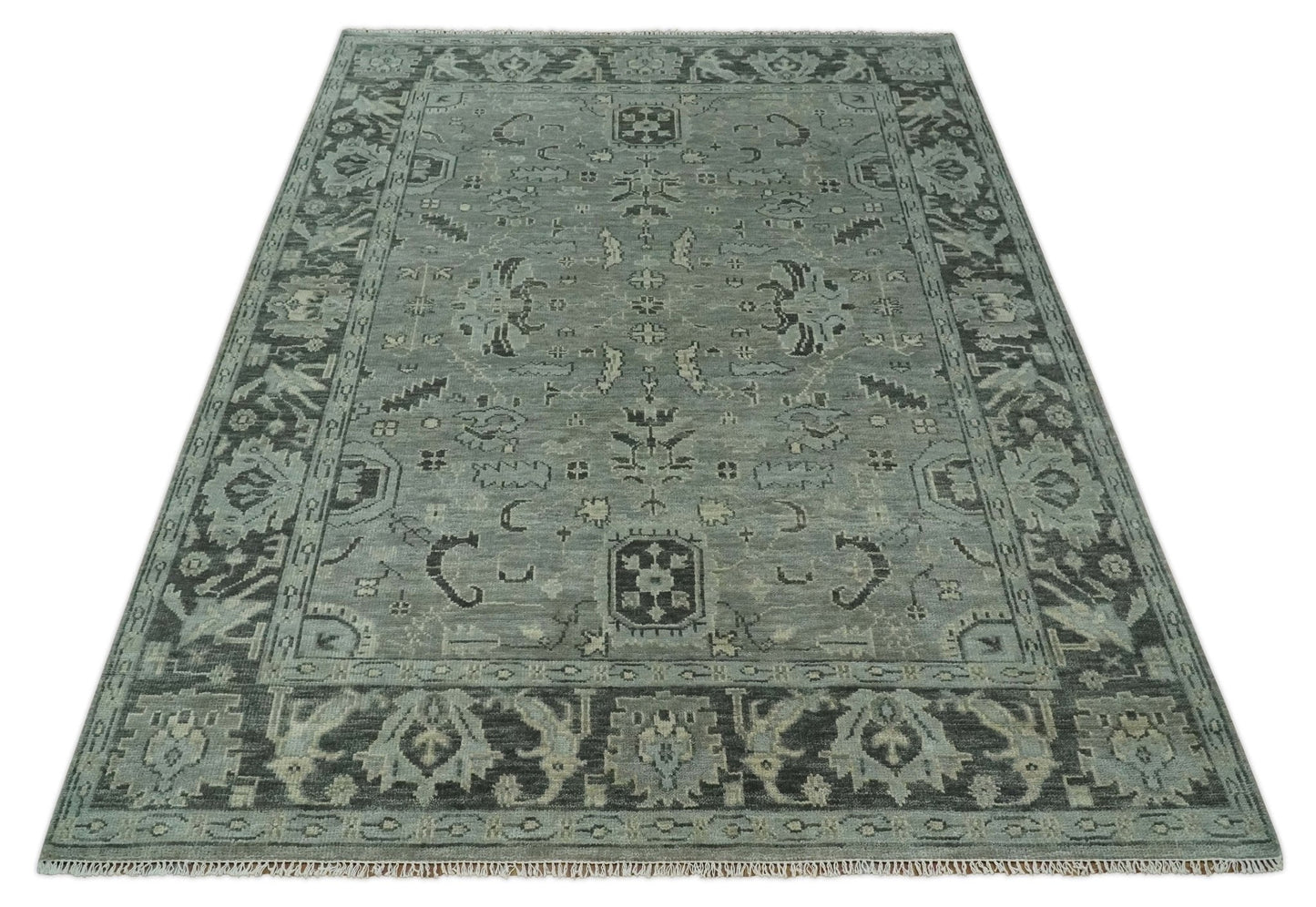 Antique Oushak Silver and Charcoal Multi size Wool Area Rug