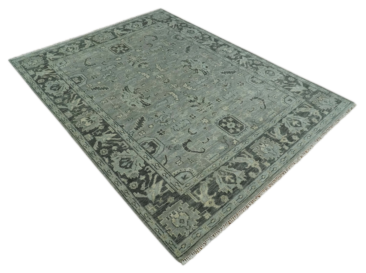 Antique Oushak Silver and Charcoal Multi size Wool Area Rug