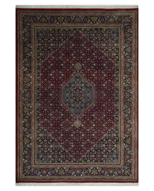 5x7 Antique Persian Hand Knotted Maroon, Black and Blue Traditional Medallion Wool Rug | KNT25