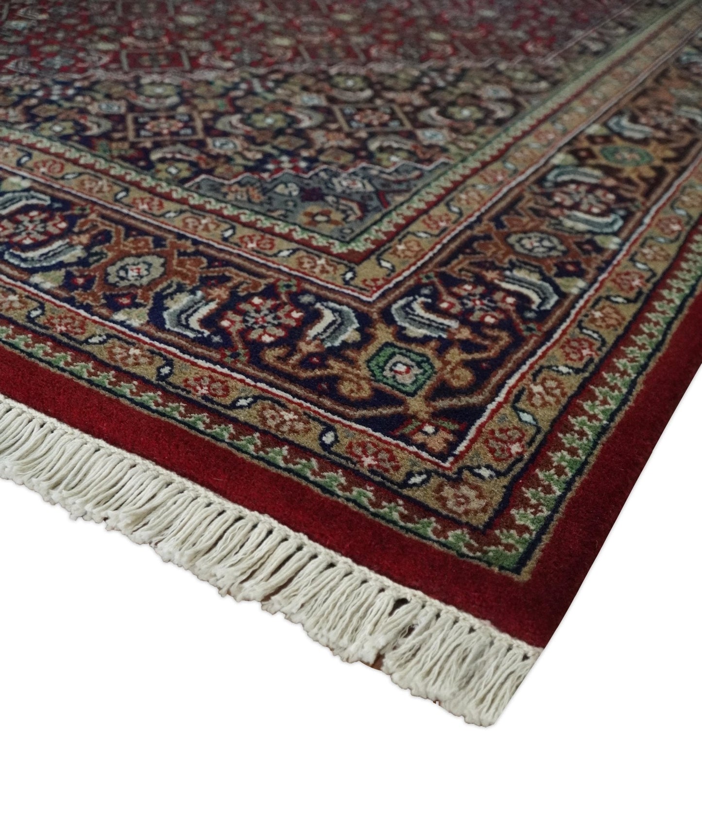 5x7 Antique Persian Hand Knotted Maroon, Black and Blue Traditional Medallion Wool Rug | KNT25