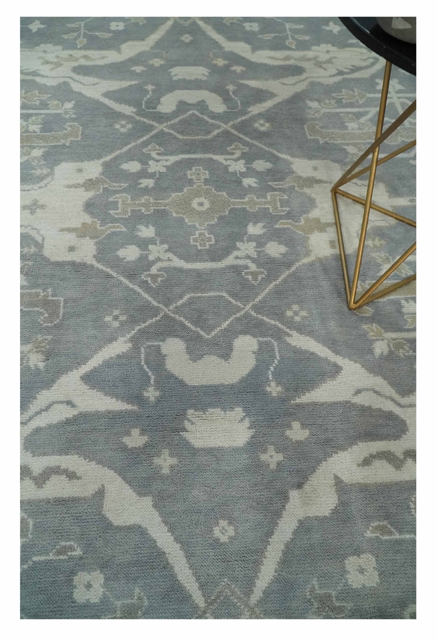 Antique Silver, Ivory and Beige Hand Knotted 8x10 Oriental Oushak Wool Area Rug, Living Room Rug | TRDCP1159810