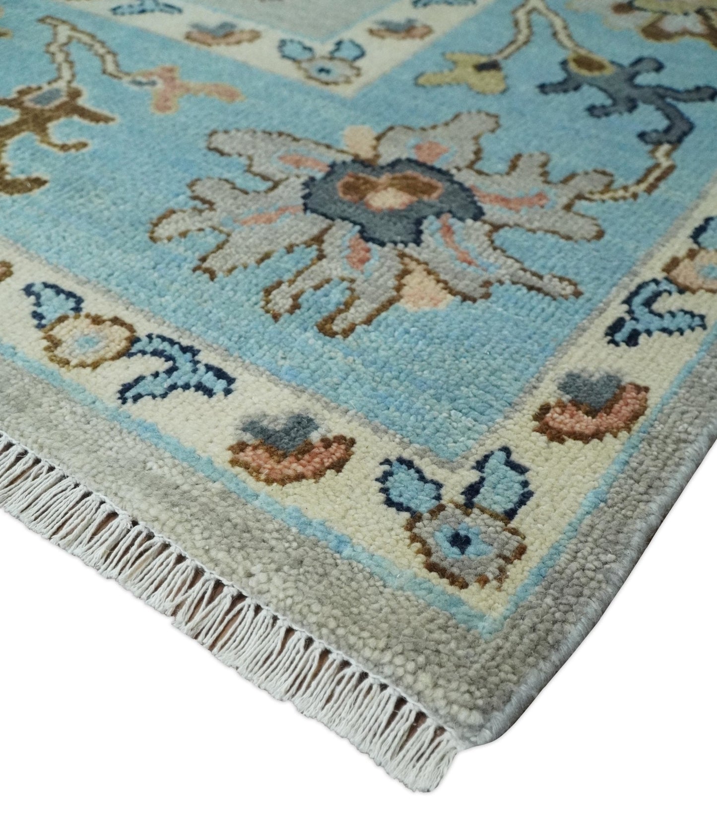 Antique Style 9x12 Wool Traditional Persian Gray and Blue Hand knotted Oushak Area Rug | TRDCP1074912