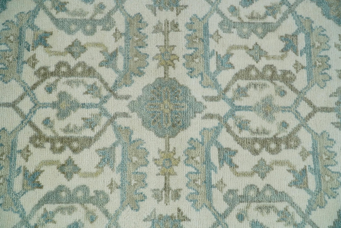 Ivory, Blue and Beige Hand knotted Traditional Large Design Multi Size wool Area Rug