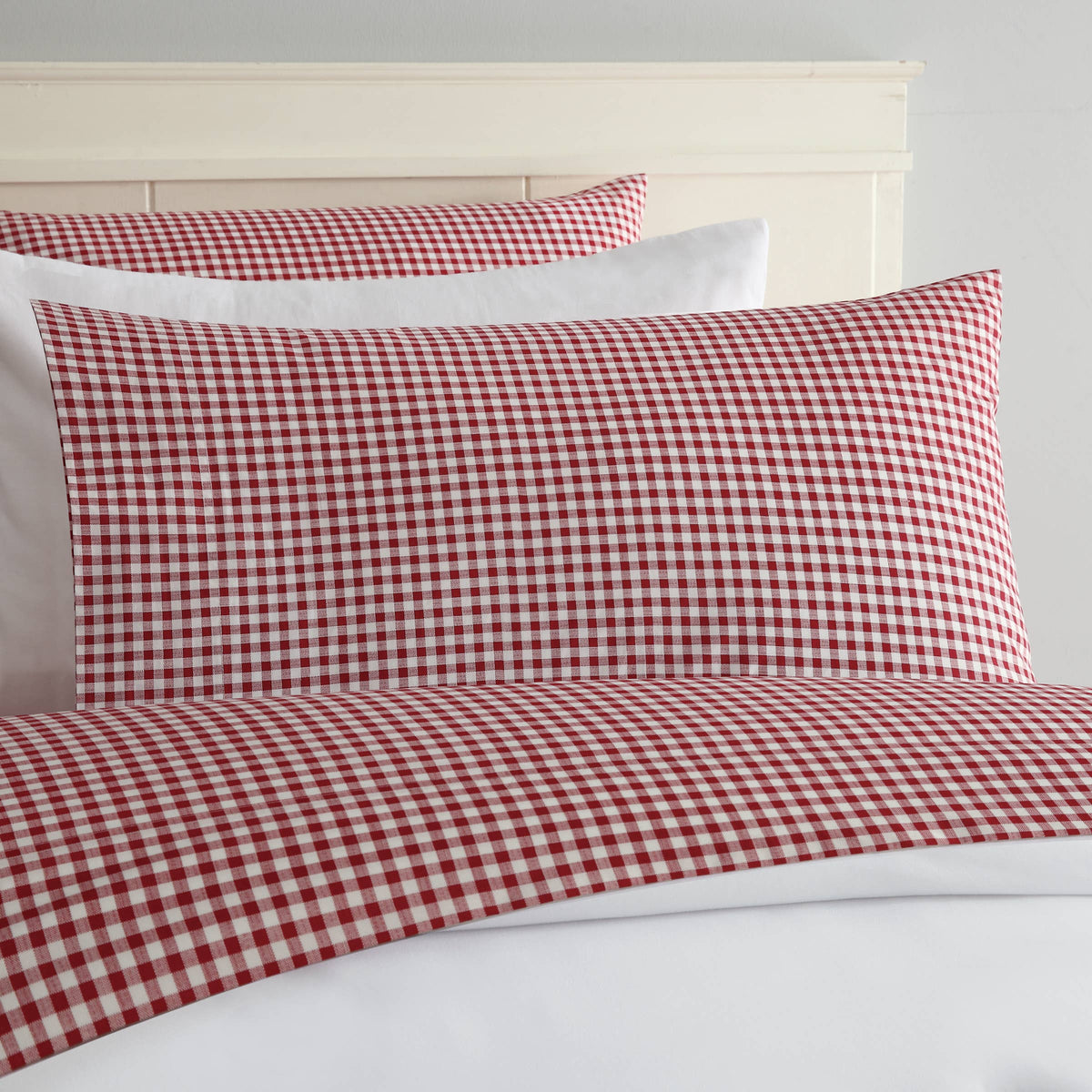 Peking Handicraft - GINGHAM PRT SHEET SET QN RED - Laurel & Mayfair