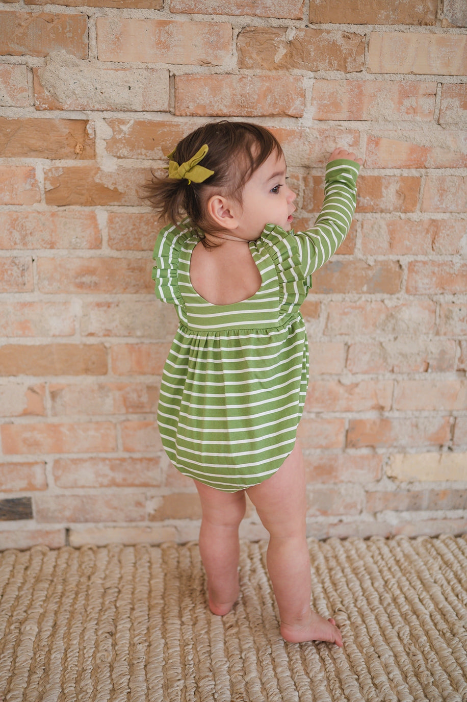 Leah Romper in Asparagus Stripe