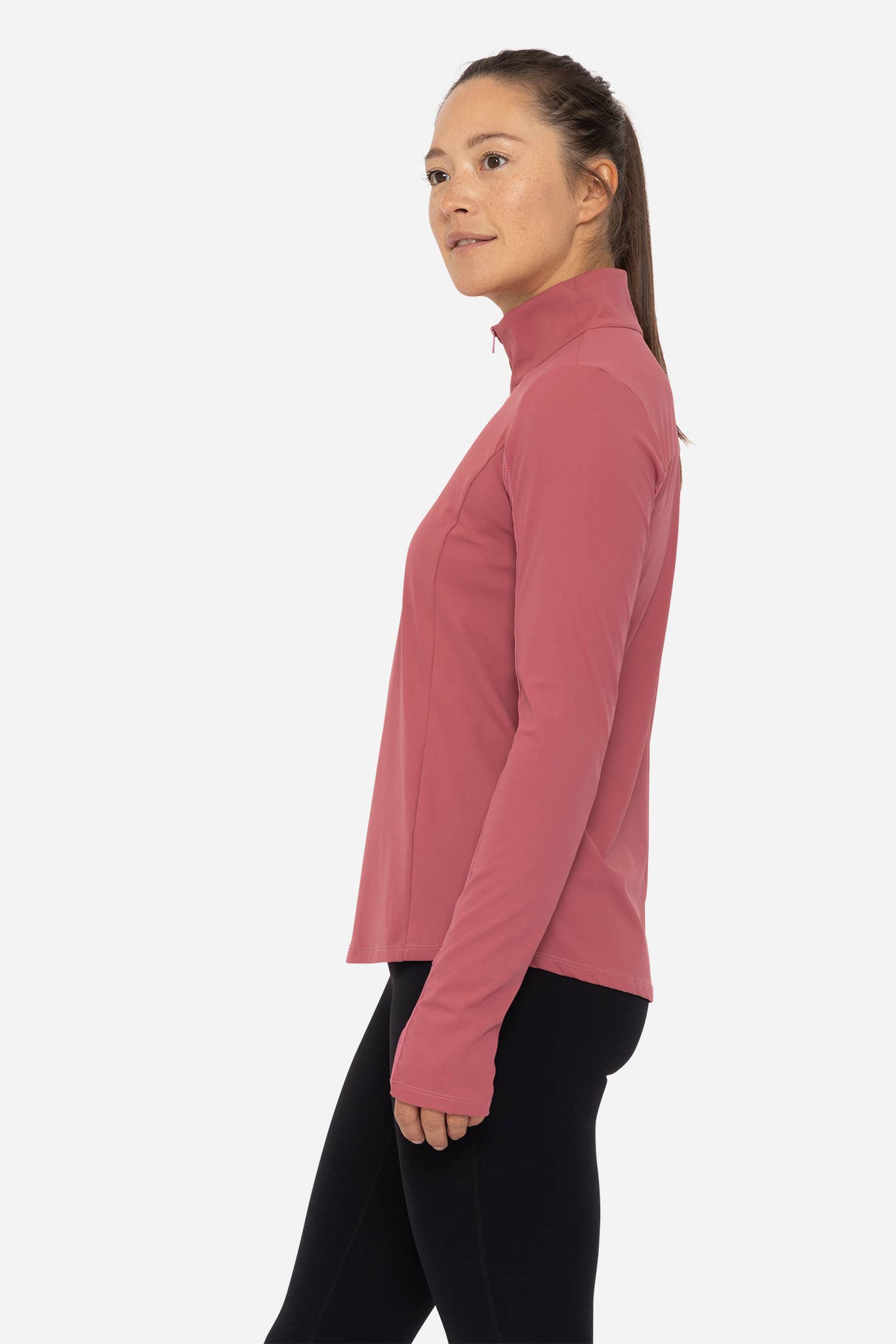 Mono B - Mock Neck Half Zip Long Sleeve Active Top