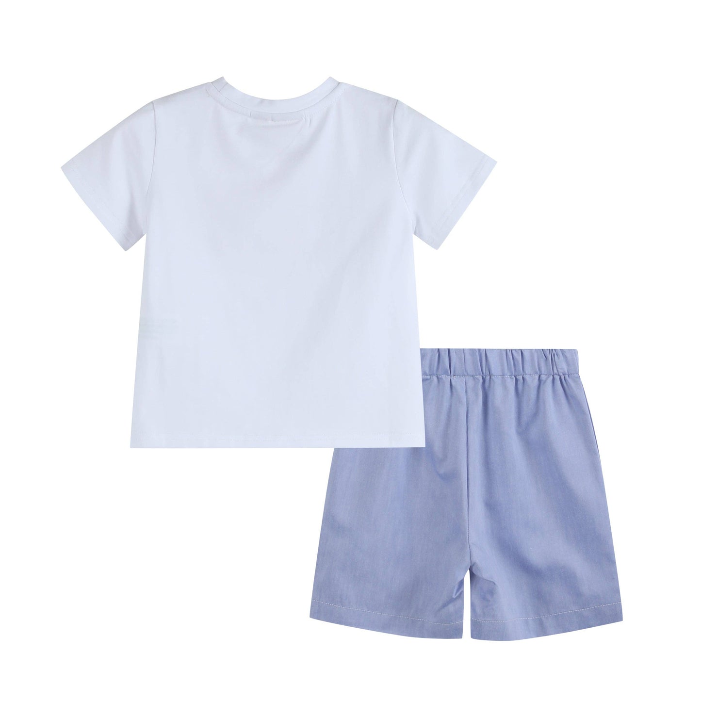 Lil Cactus - White Crawfish Smocked Tee and Denim Look Shorts Set