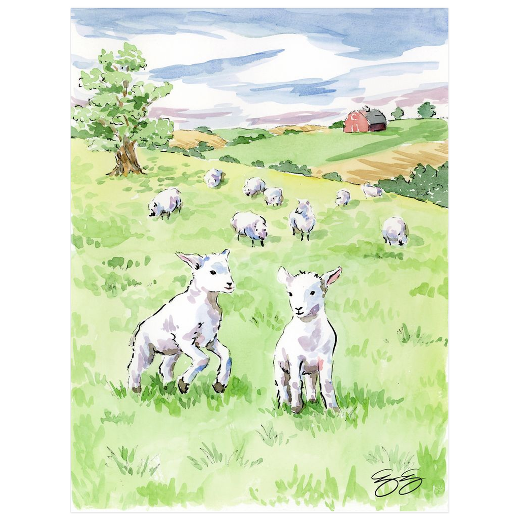 Baby Farm Animals: Lambs, a fine art print on paper