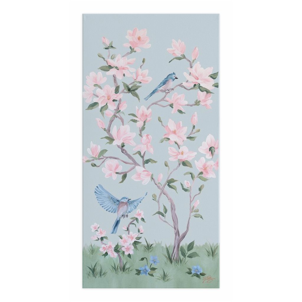 May, a blue chinoiserie canvas wrap