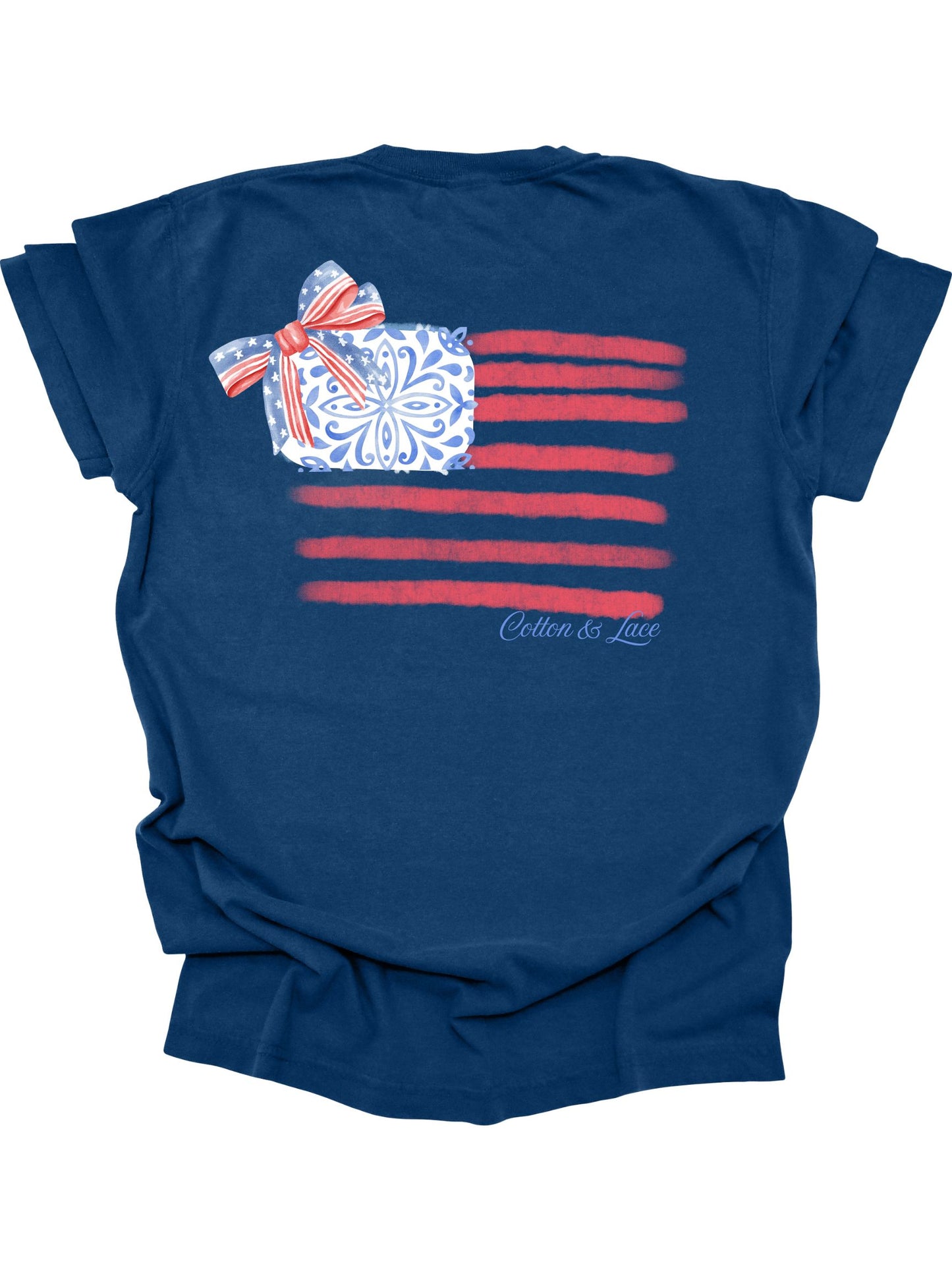 Cotton & Lace Comfort Colors Chinoiserie American Flag (front and back design)
