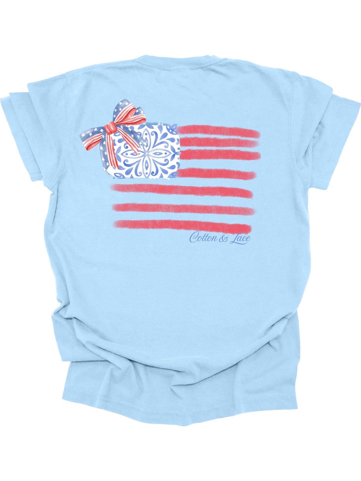 Cotton & Lace Comfort Colors Chinoiserie American Flag (front and back design)