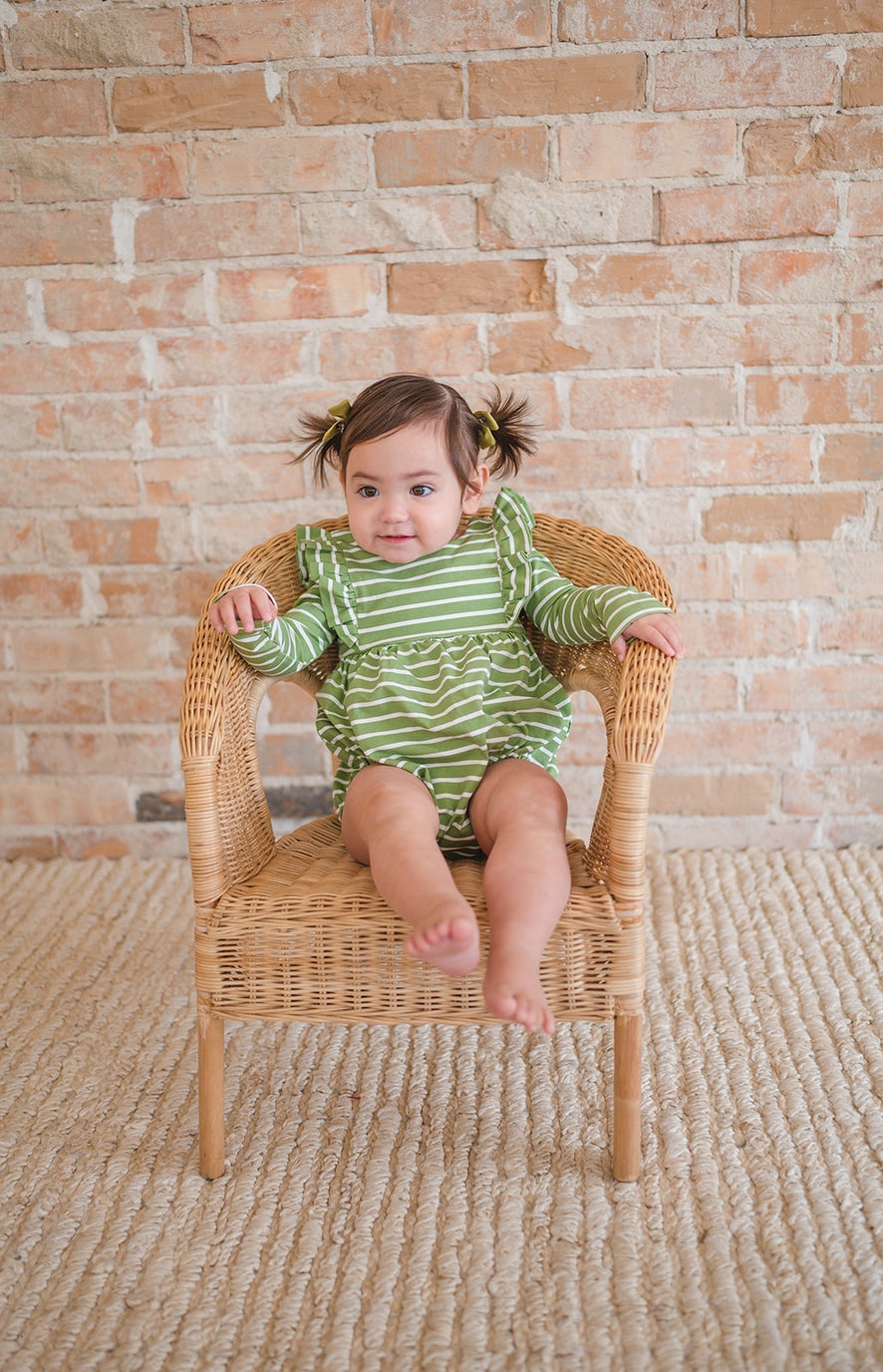 Leah Romper in Asparagus Stripe