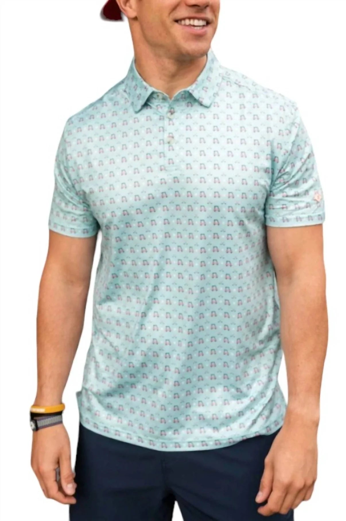 BURLEBO Men's Performance Polo Shirt Mint Green/Golf Carts