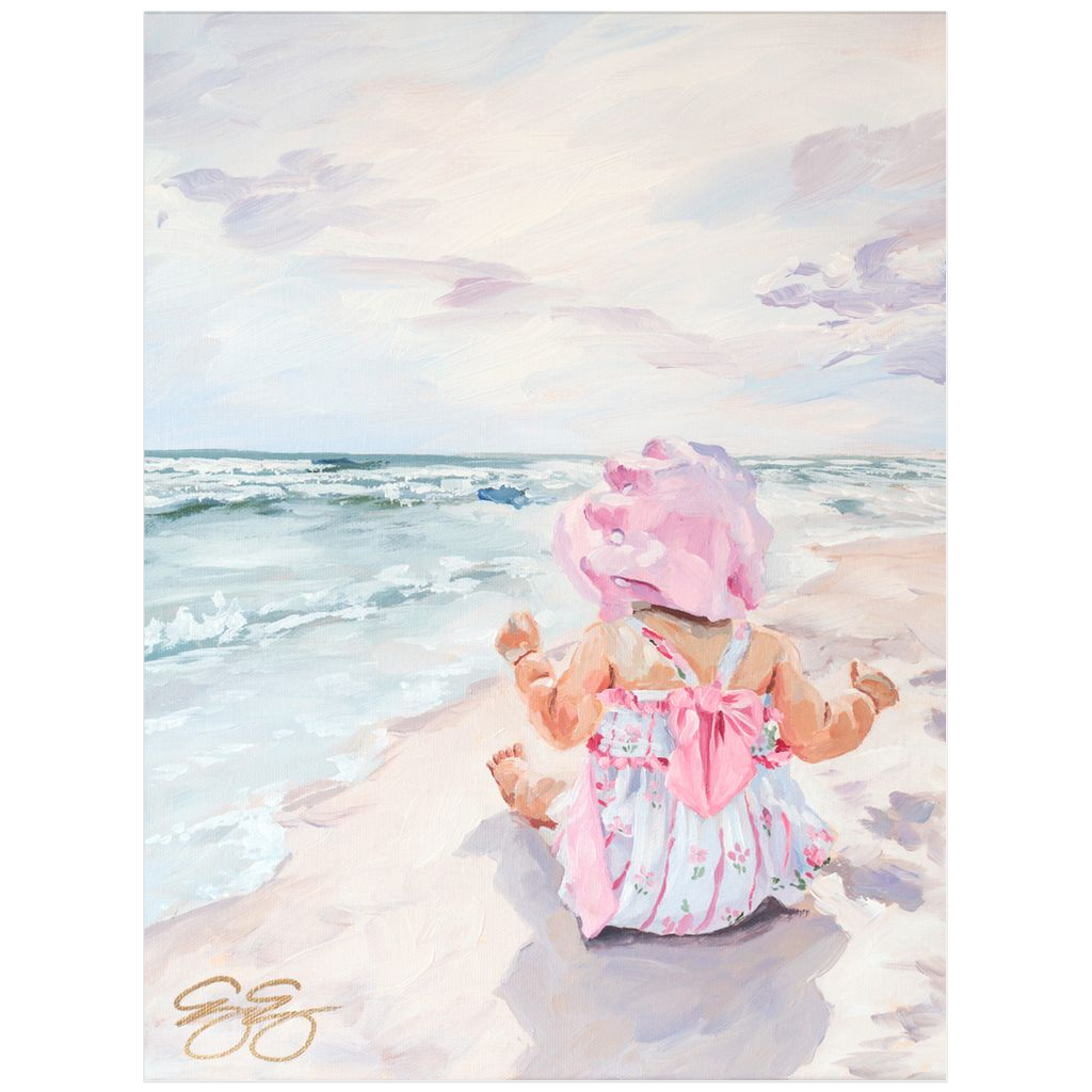 Beach babies: pink bonnet, a fine art print on paper