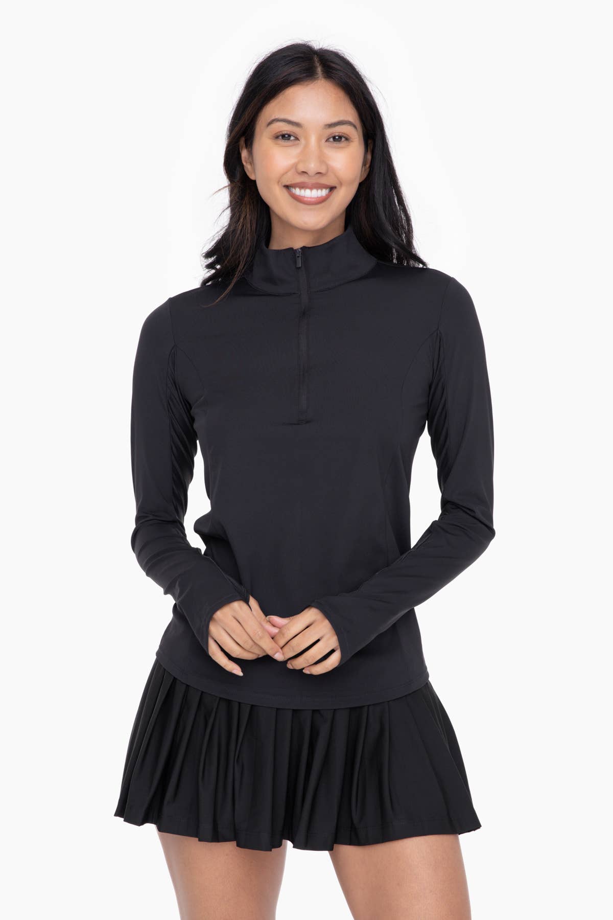 Mono B - Mock Neck Half Zip Long Sleeve Active Top