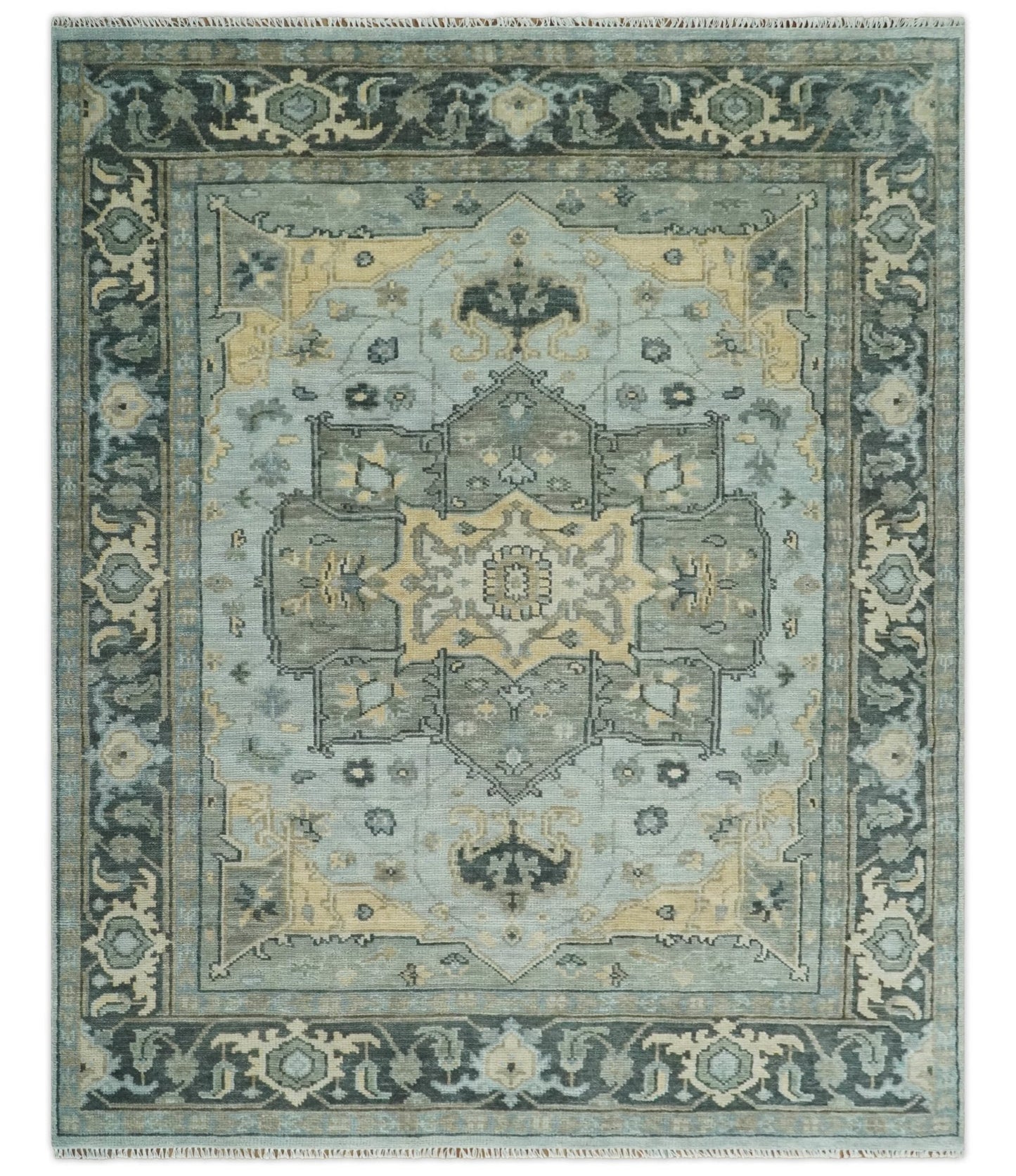 Custom made Beige, Gray and Charcoal Hand Knotted Antique look Traditional Heriz Serapi Wool Rug