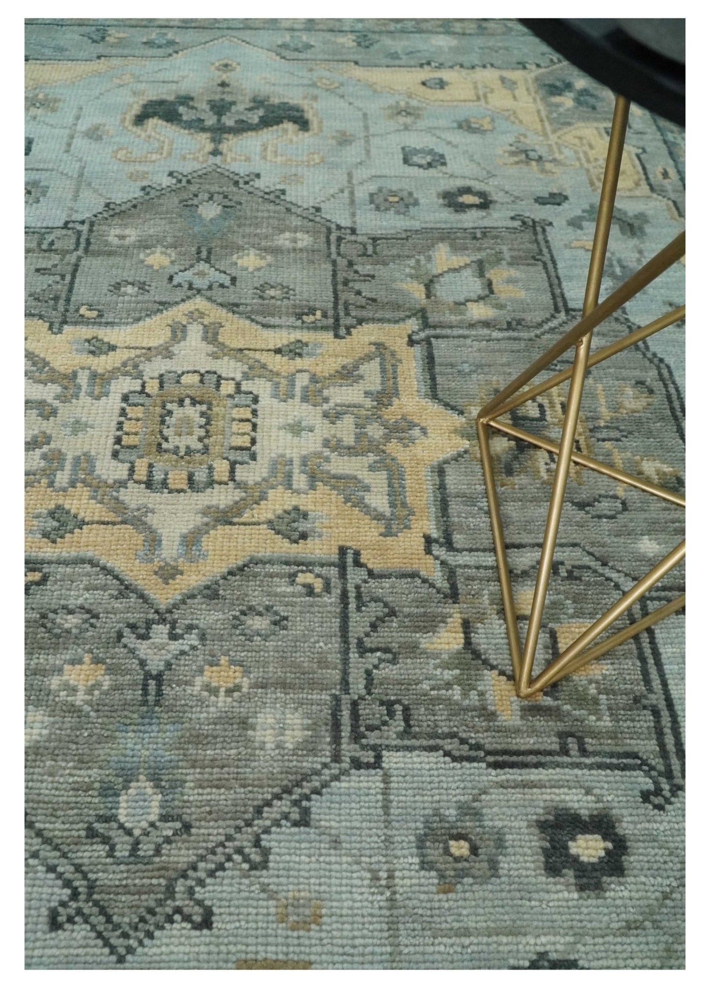 Custom made Beige, Gray and Charcoal Hand Knotted Antique look Traditional Heriz Serapi Wool Rug