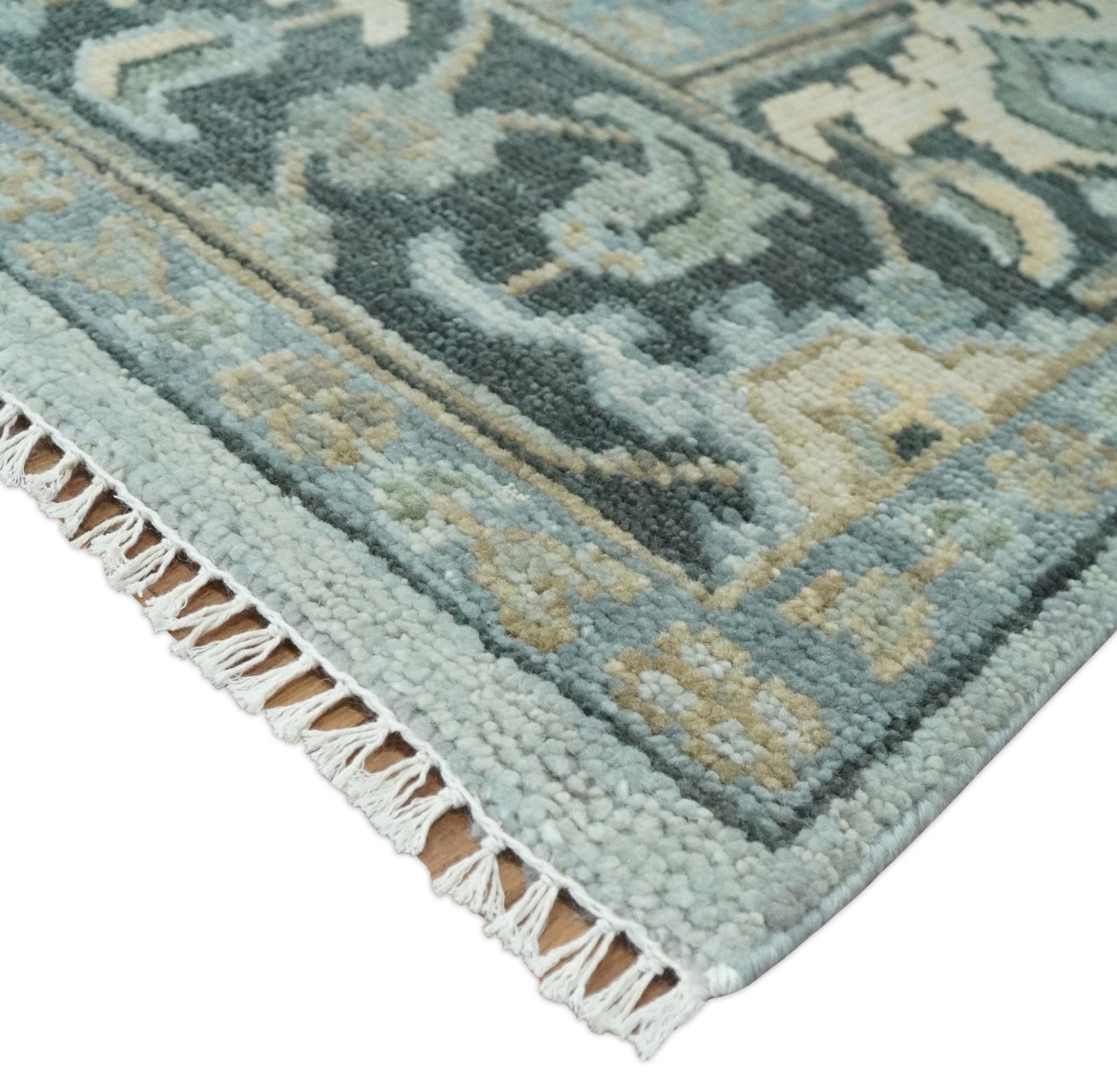 Custom made Beige, Gray and Charcoal Hand Knotted Antique look Traditional Heriz Serapi Wool Rug