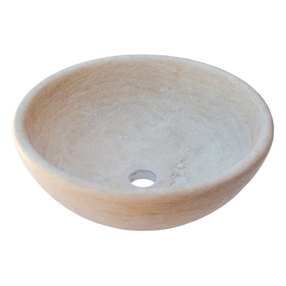 Beige Travertine Natural Stone Vessel Sink Honed and Filled  (D)16" (H)6"