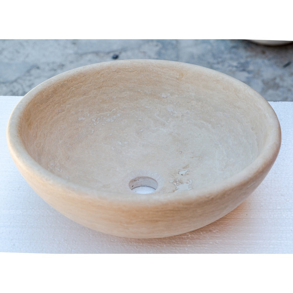 Beige Travertine Natural Stone Vessel Sink Honed and Filled  (D)16" (H)6"