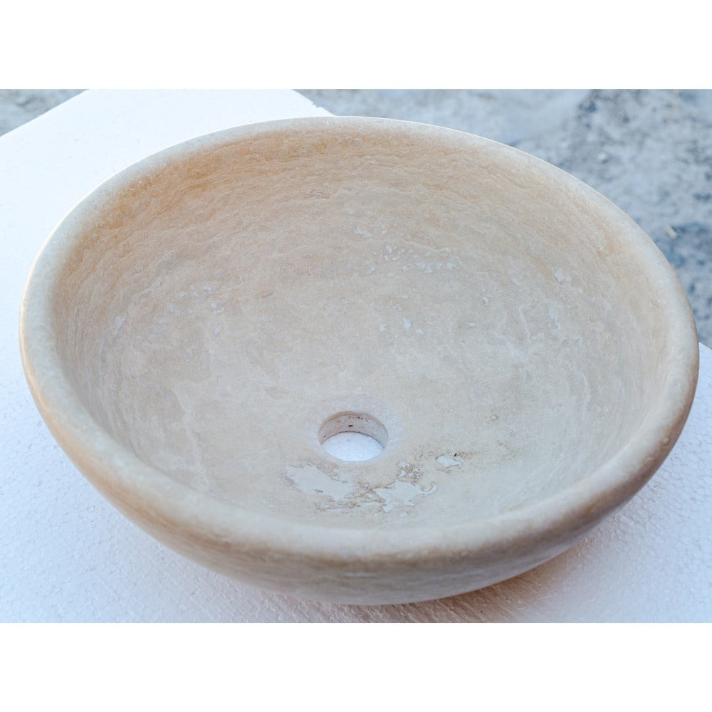 Beige Travertine Natural Stone Vessel Sink Honed and Filled  (D)16" (H)6"