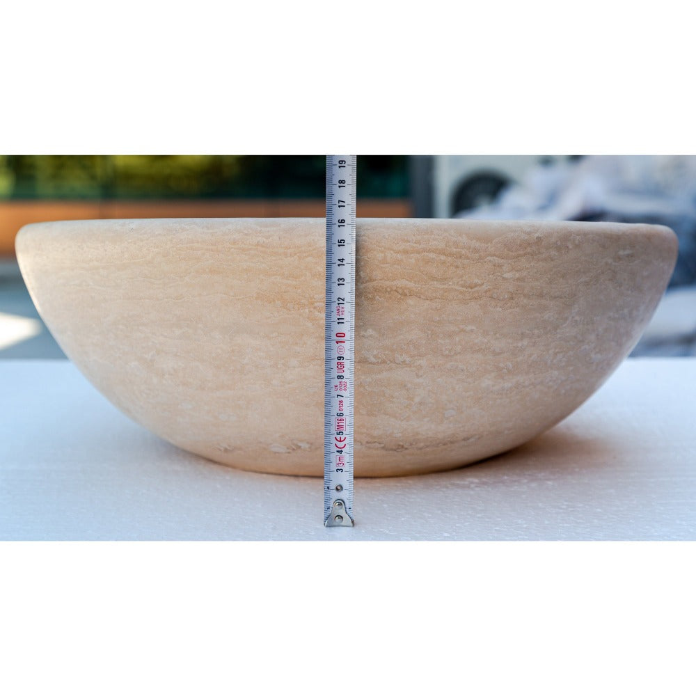 Beige Travertine Natural Stone Vessel Sink Honed and Filled  (D)16" (H)6"