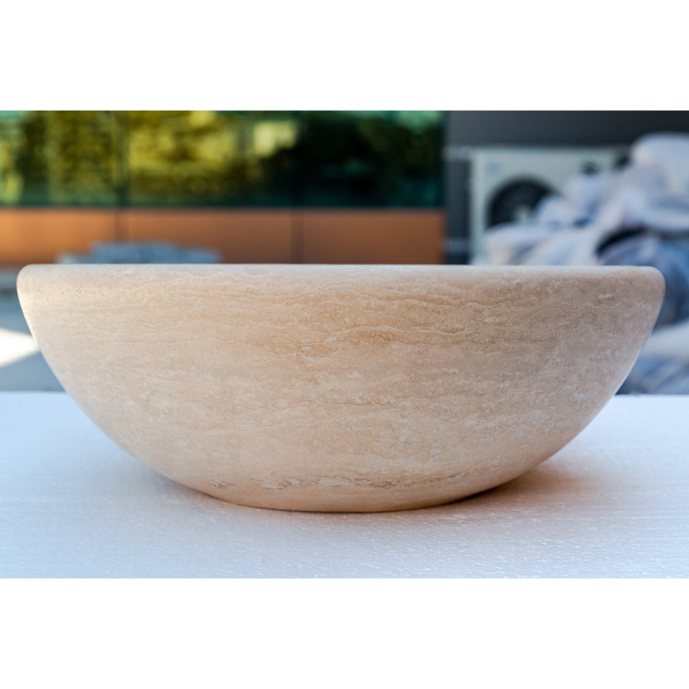 Beige Travertine Natural Stone Vessel Sink Honed and Filled  (D)16" (H)6"