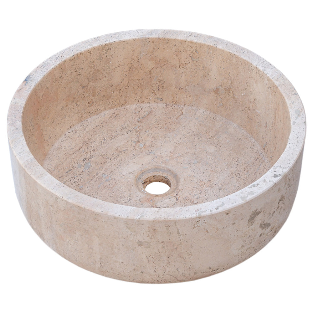 Natural Stone Beige Travertine Vessel Sink Honed  (D)16" (H)6"