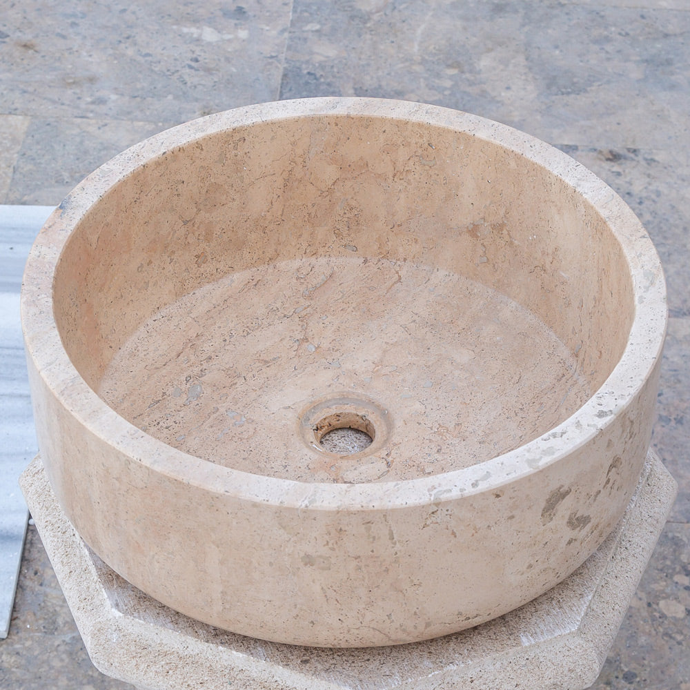 Natural Stone Beige Travertine Vessel Sink Honed  (D)16" (H)6"