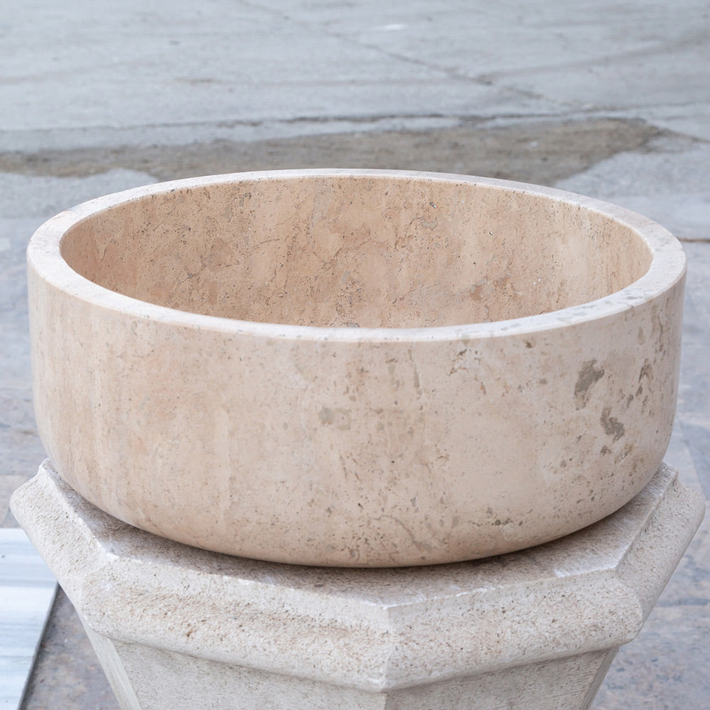 Natural Stone Beige Travertine Vessel Sink Honed  (D)16" (H)6"