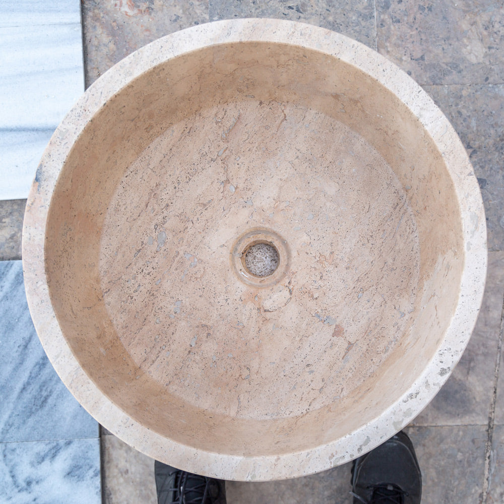 Natural Stone Beige Travertine Vessel Sink Honed  (D)16" (H)6"