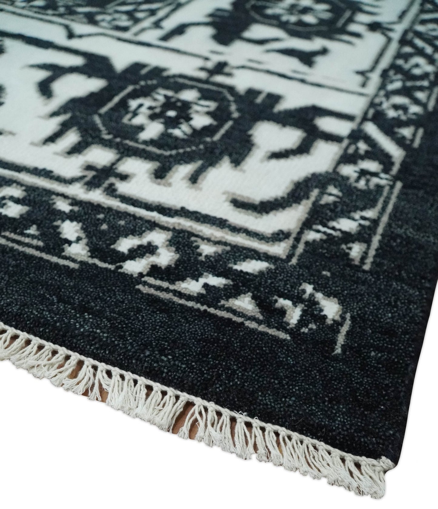 Black and White 6x9, 8x10 and 9x12 Hand Knotted Traditional Persian Oushak Wool and Viscose Rug, Accent Rug | TRDCP840