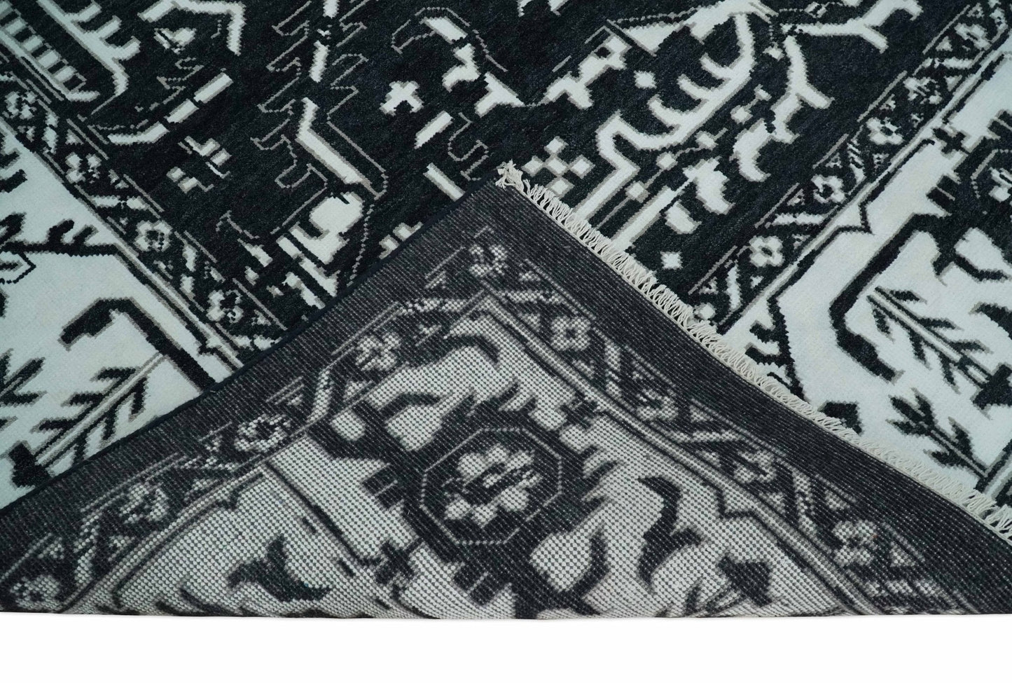 Black and White 6x9, 8x10 and 9x12 Hand Knotted Traditional Persian Oushak Wool and Viscose Rug, Accent Rug | TRDCP840